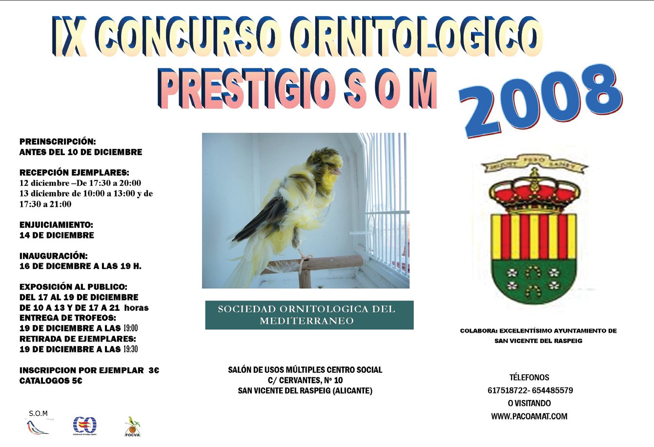 Cartel del IX Concurso Ornitológico Prestigio SOM,2008.