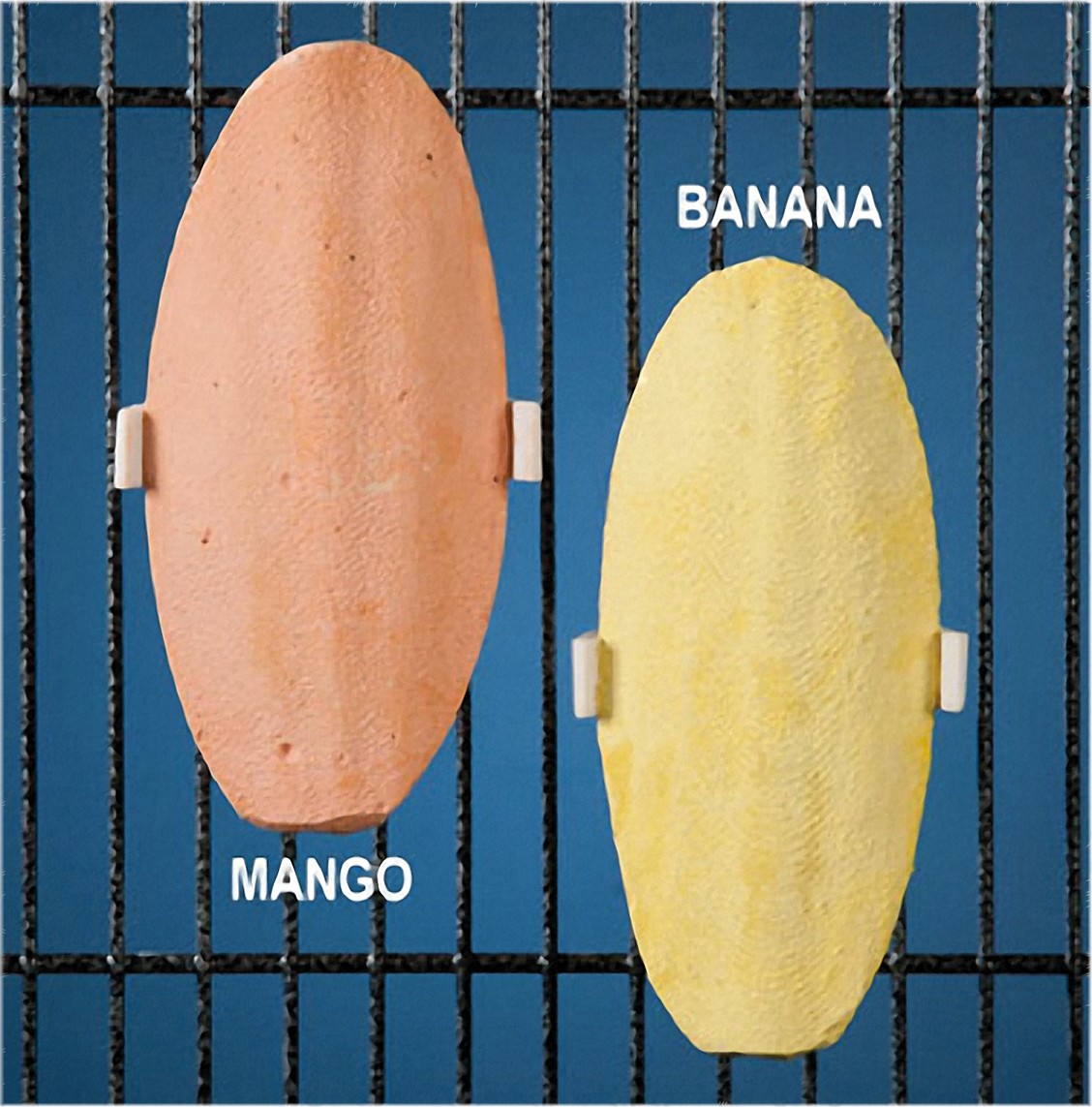 Suplementos alimenticios ricos en calcio con sabor a frutas que simulan la forma de hueso de jibia.