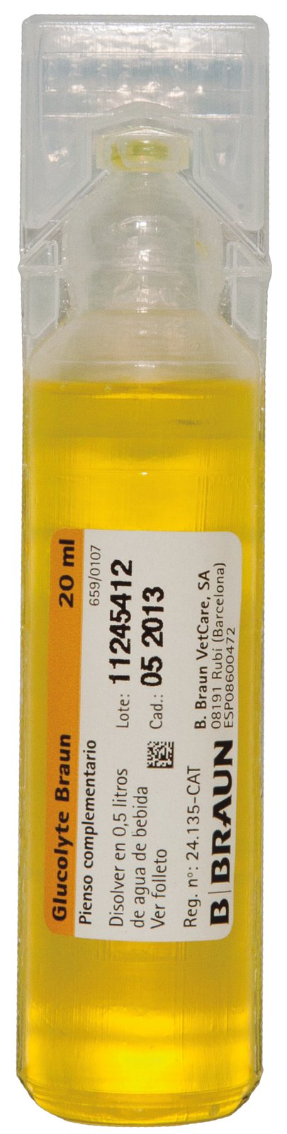 Suero oral rehidratante (Glucolyte), compuesto por glucosa y electrolitos